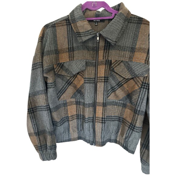 Plaid Zip-Up Cropped Bomber Jacket Size Small | Fall Shacket Aesthetic - Picture 4 of 16